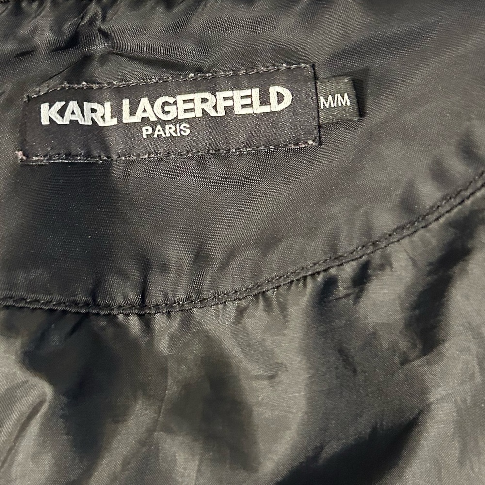 Karl Lagerfeld Paris Men's Exposed Pocket Black Bomber Jacket - Picture 8 of 14